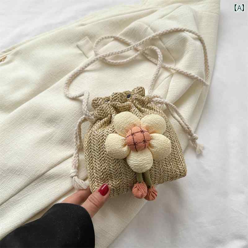 レディース バッグ フォレスト 織り バケツ ファッション 花 わら 韓国 ショルダー クロス ボディバッグ