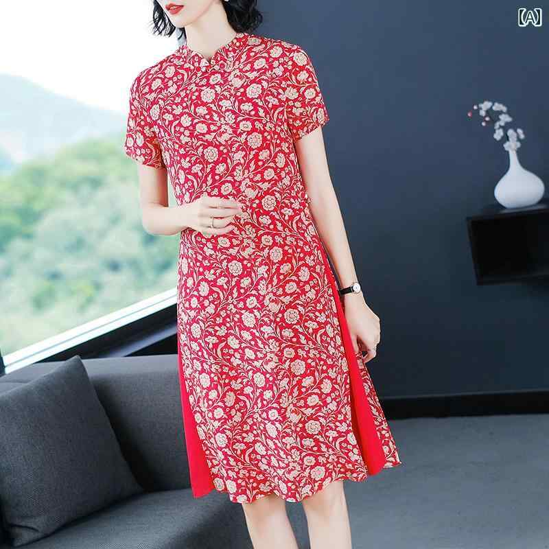 レディース 夏 ワンピース きれいめ 上品 ミセス マザーズ 婦人服 ドレス 春 スタイル レトロ 若々しい チャイナ 中華風