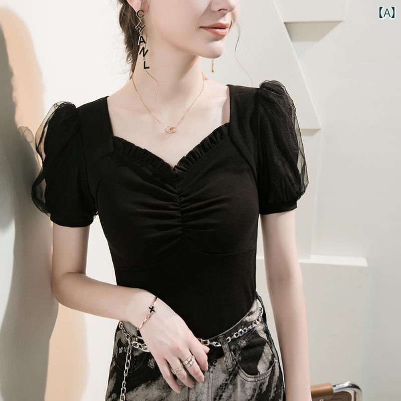 トップス 社交ダンス レディース 女性用 高級 風 ラテン 半袖 夏 パフスリーブ 標準 パフォーマンス用 モダン ダンス 服