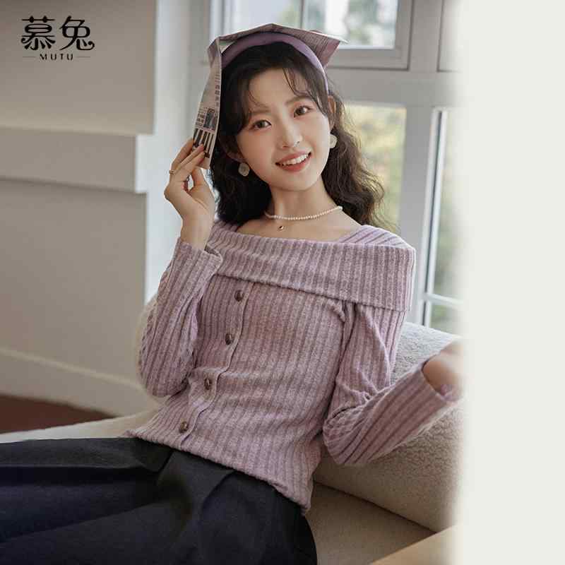 トップス シャツ レディース ファッション ワンショルダー 長袖 ニット 女性 カレッジ 春 フレンチ スリム セーター ハイエンド