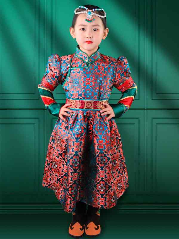 キッズ ファッション モンゴル ローブ パフスリーブ グラデーション 子供 レディース レトロ エスニック ドレス プリンセス ホリデー