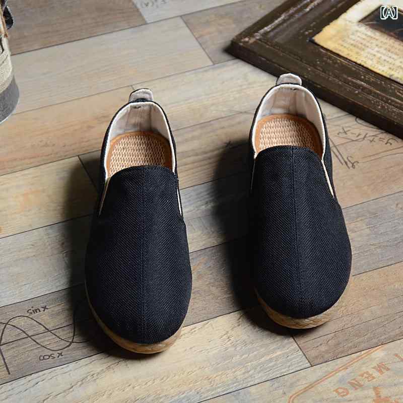 スリッポン エスパドリーユ メンズ 夏 チャイナ風 紳士靴 ワンキック フラット 中国風 唐服 漢服 メン..