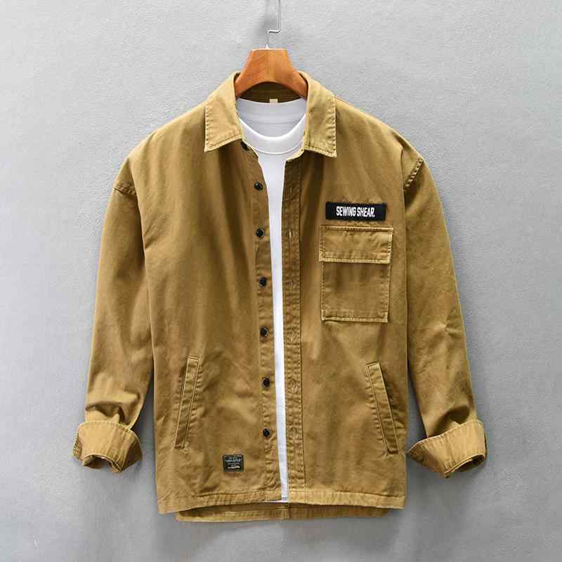 シャツ メンズ カジュアル 紳士服 レトロ 文学 マルチ ポケット 刺繍 ラベル ワーク ゆったり