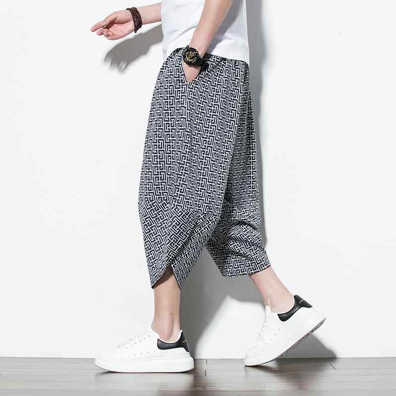 メンズ パンツ ズボン 中国風ファッション 夏 薄手 綿麻 クロップドパンツ チャイナ風 ゆったり ワイドレッグ パンツ レトロ ビーチ