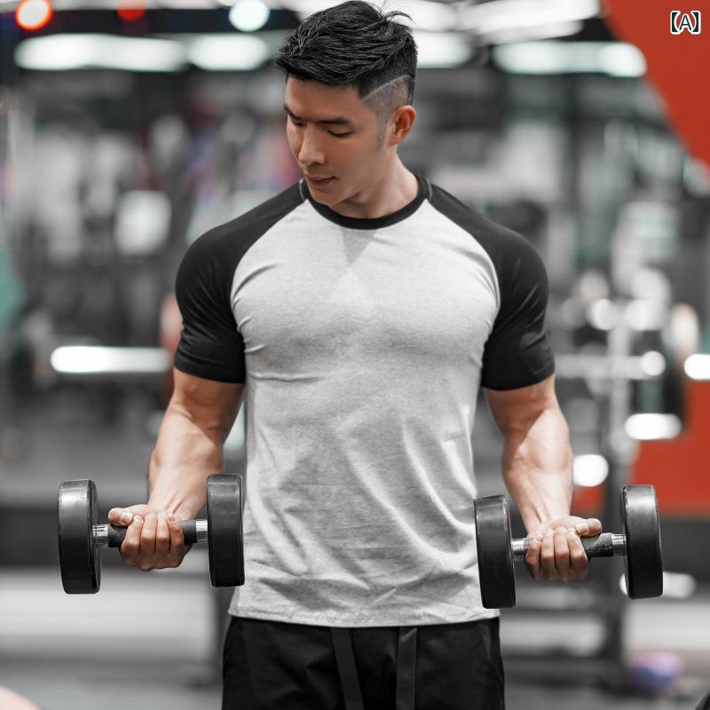 マッスル メンズ スポーツ 半袖 夏 ラウンドネック Tシャツ 腕 り フィットネス 示 通気性 高い 継ぎ 合わせた アメリカ トレーニング 服(4.0)