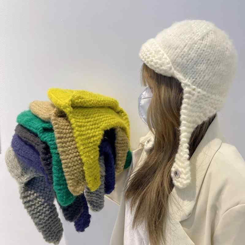 レディース 秋 冬 ウール ベレー 帽 おしゃれ 韓国 かぎ針 編み 帽子 飛行 帽子 暖かい ベレー 包頭 帽子 かわいい