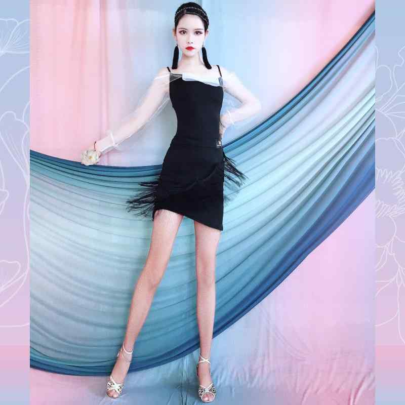 レディース ラテン ダンス パフォーマンス ウェア 夏 フリンジ スカート 大人 練習着 セット