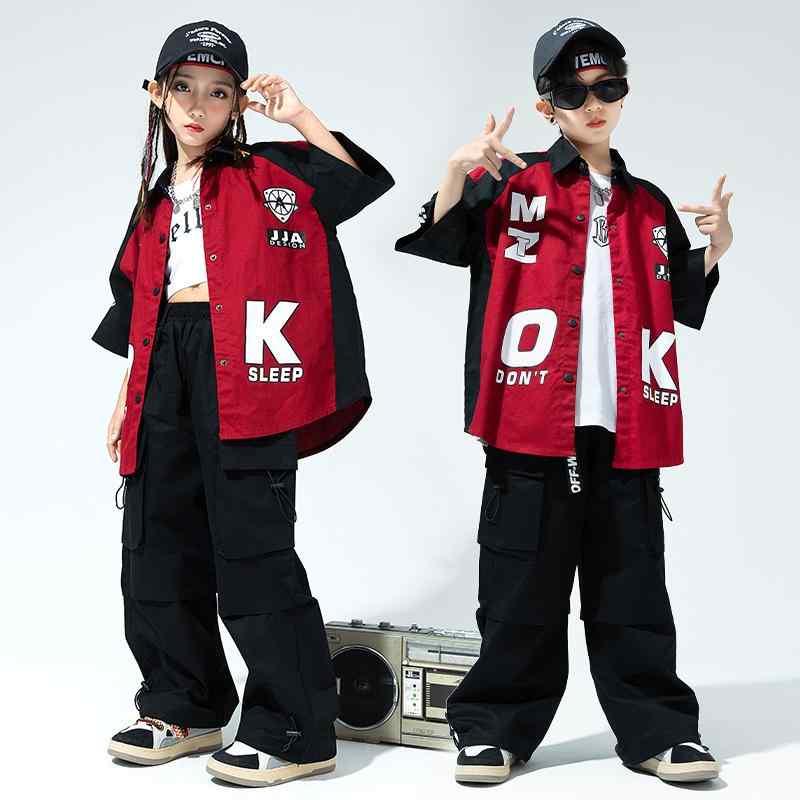 男の子 子供 ヒップホップ ストリート ダンス 衣装 女の子 おしゃれ ジャズ オーバーサイズ シャツ 半..