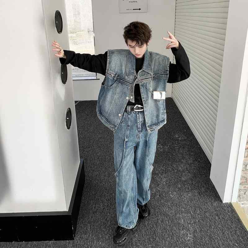 セットアップ 春 ストリート チョッキ ベスト デニム カジュアル ノースリーブベスト デニムパンツ