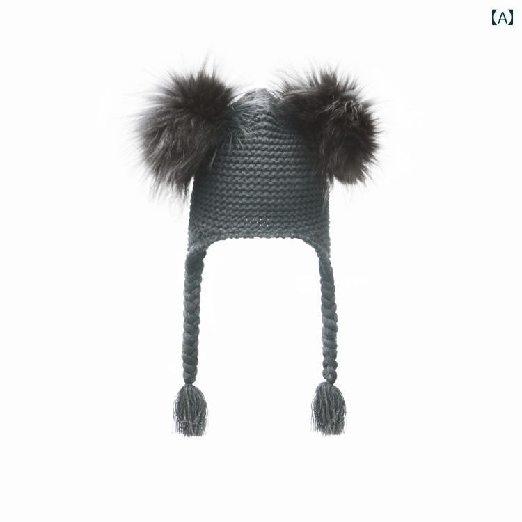 ベビー 帽子 防寒 男の子 リアルファーボール 秋冬 赤ちゃん 幼児 女の子 かわいい 暖かい 耳保護 三つ..