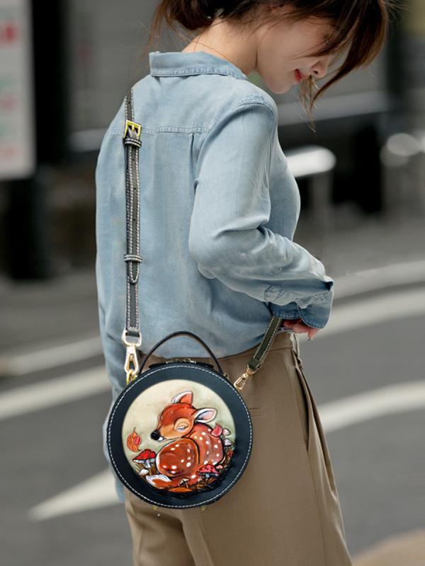 革 スモール ラウンド バッグ レディース クロス ボディ 革バッグ ショルダー ハンドバッグ レザーカー..