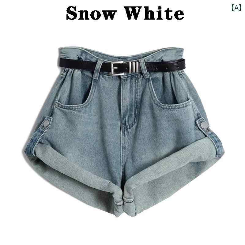 レディース 夏 パンツ レトロ カー リング ジーンズ 女性 ハイウエスト スリム ショーツ