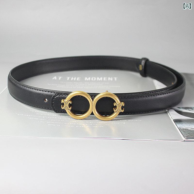 レディース カジュアル ベルト 装飾 ズボンベルト 黒 牛革 革