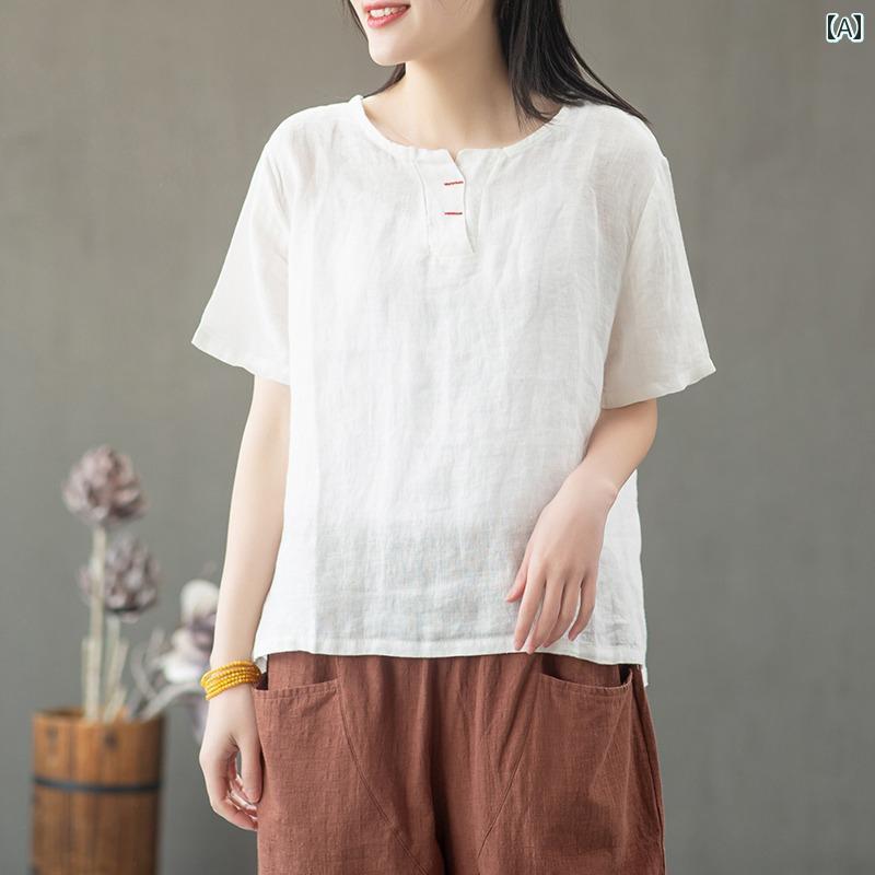 レディース カジュアル パンツ ファッション 普段着 マザーズ リラックス ウェア レディース コットンリネン スーツ 夏 リネン セットアップ セット 芸術 大きいサイズ 半袖 Tシャツ