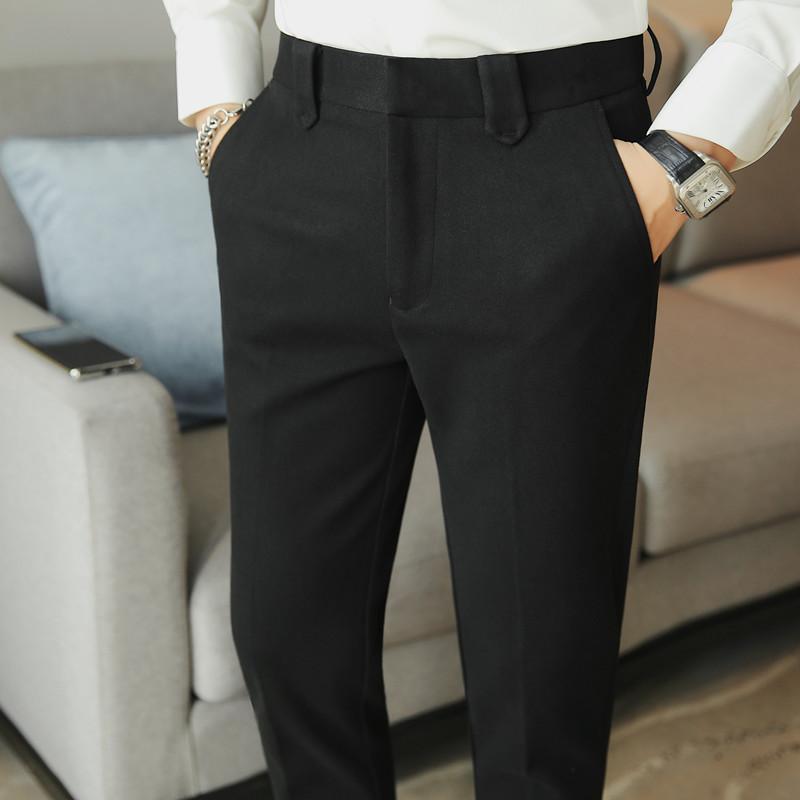 パンツ メンズ 秋 冬 カジュアル ウール 英国 ライト 無地 ビジネス スリム 厚手 ストレート