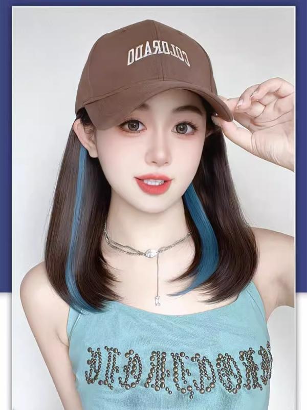 レディース ウィッグ ワンタッチ おしゃれ ロング ヘア ハイライト 帽子 ファッション ハイライト イン..