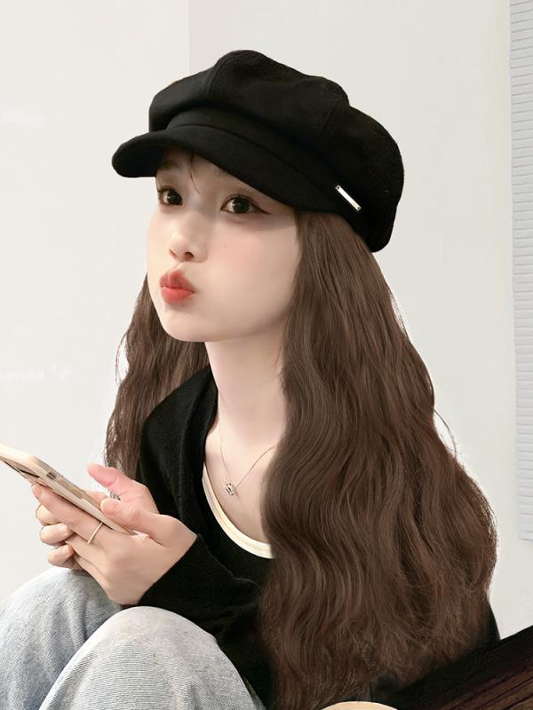 レディース ウィッグ ワンタッチ おしゃれ 帽子 ファッションウィッグ ロングヘア ナチュラル 人工毛 ベレー帽 フル ヘッド カバー ロング 巻き髪 セット