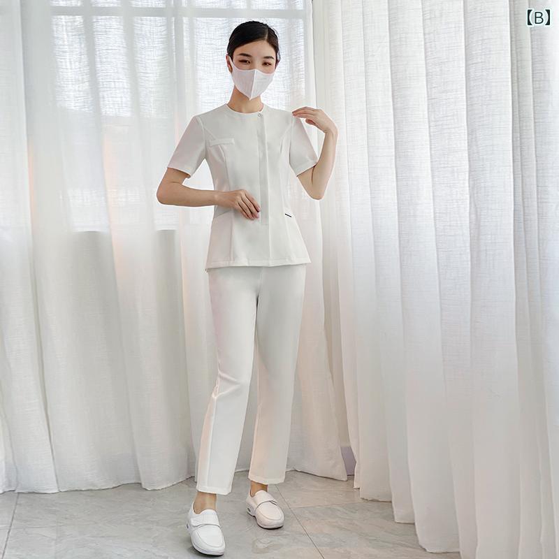 セキュアデポのクリニック 制服 レディース 七分袖 看護師 レディース 医務 ロングパンツ ナース ユニフォーム 看護助手 半袖 歯科助手 フロント 病院 美容｜アングル2