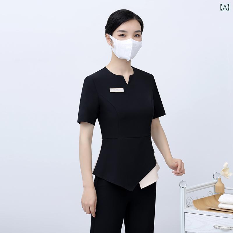 クリニック 制服 レディース 作業着 看護師 レディース 夏服 ロングパンツ ナース ユニフォーム 看護助手 半袖 歯科助手 フロント 病院 美容