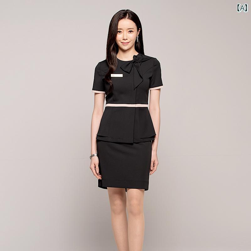 受付 フロント 制服 レディース コンサルタント レディース Aラインスカート ホテル の服装 デスク 半袖 クラーク フロント 制服 病院 美容