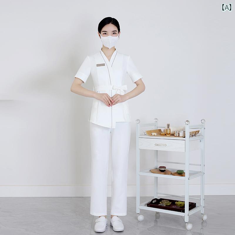 クリニック 制服 レディース 作業着 看護師 レディース 夏服 ロングパンツ ナース ユニフォーム 看護助手 半袖 歯科助手 フロント 病院 美容