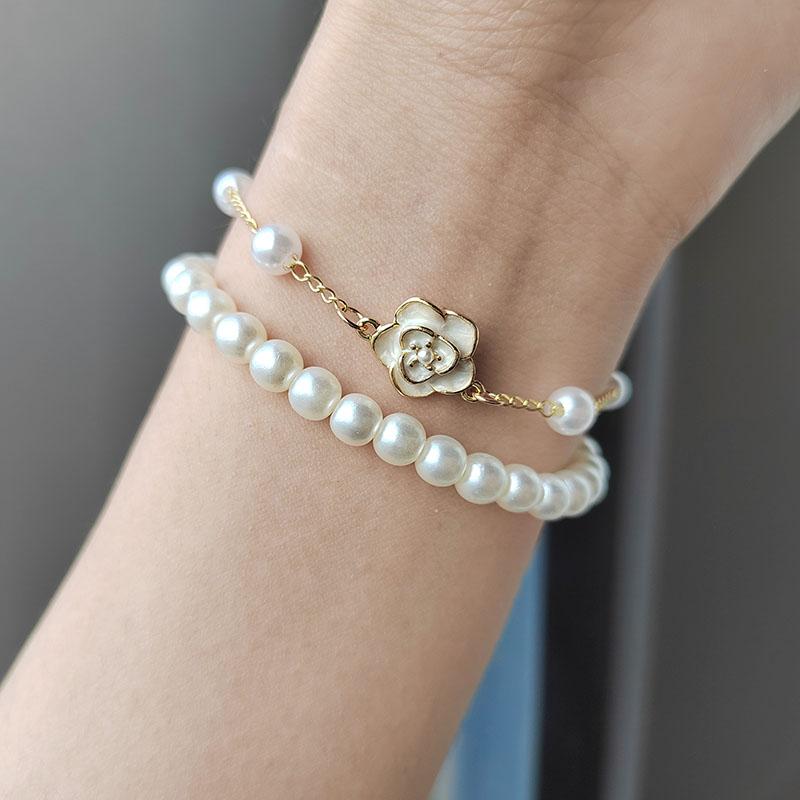 ブレスレット おしゃれ 女の子 フレンチ パール カメリア 二層 軽量 精巧 ジュエリー レディース ファッション アクセサリー 装飾品 ジュエリー
