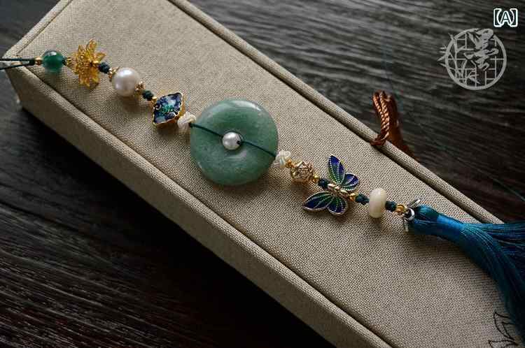 扇子 チャーム タッセル アクセサリー ファンチャーム スマホ ストラップ レトロ エレガント おしゃれ ..