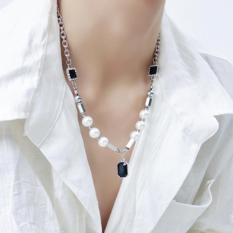 ネックレス HIPHOP ジュエリー ユニセックス ブラック ストーン パール メンズ チェーン カップル チタン鋼 セーター チェーン アメリカ ヒップホップ チェーン