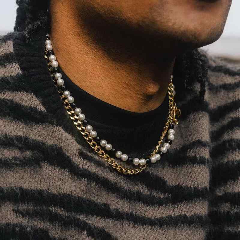 ブレスレット HIPHOP ジュエリー ユニセックス 黒 白 パール ネックレス 個性 アメリカ チョーカー ネックレス
