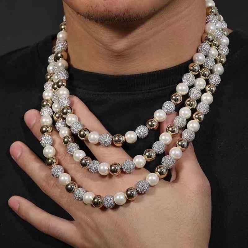 ネックレス HIPHOP ジュエリー ユニセックス パール ストーン ビーズ ヒップホップ セーター チェーン アクセサリー ユニセックス 延長 チェーン