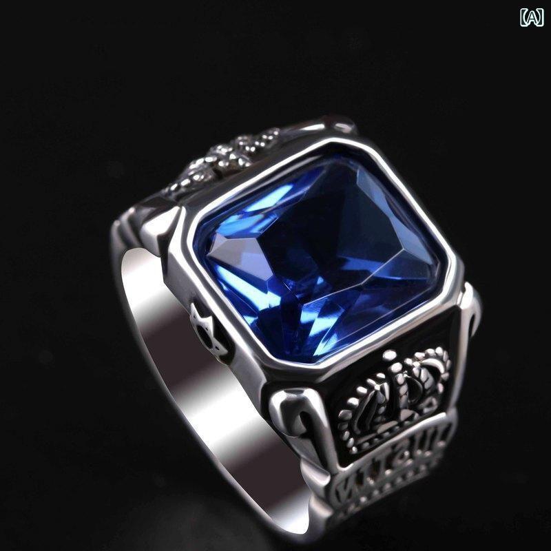 指輪 925 メンズ アンティーク ブルー リング タイ シルバー 象嵌 レトロ レディース アクセサリー オールシーズン ジュエリー