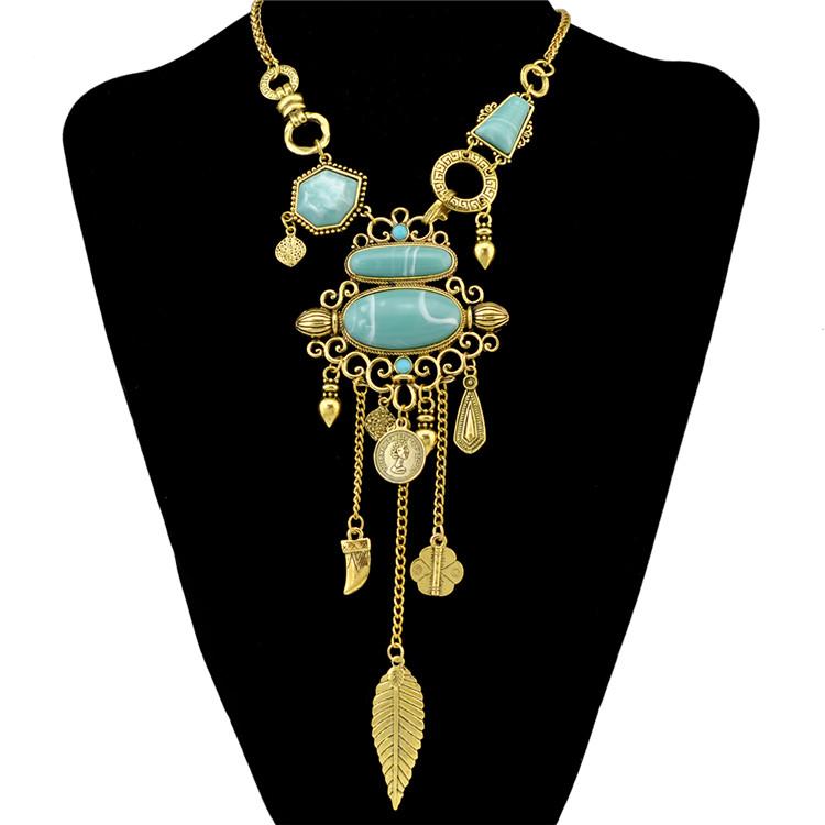 Necklaces, Pendants - ネックレス レディース アクセサリー エスニック アメリカ レトロ ターコイズ 宝石 ネックレス レディース ショート 鎖骨 チェーン ボヘミアン