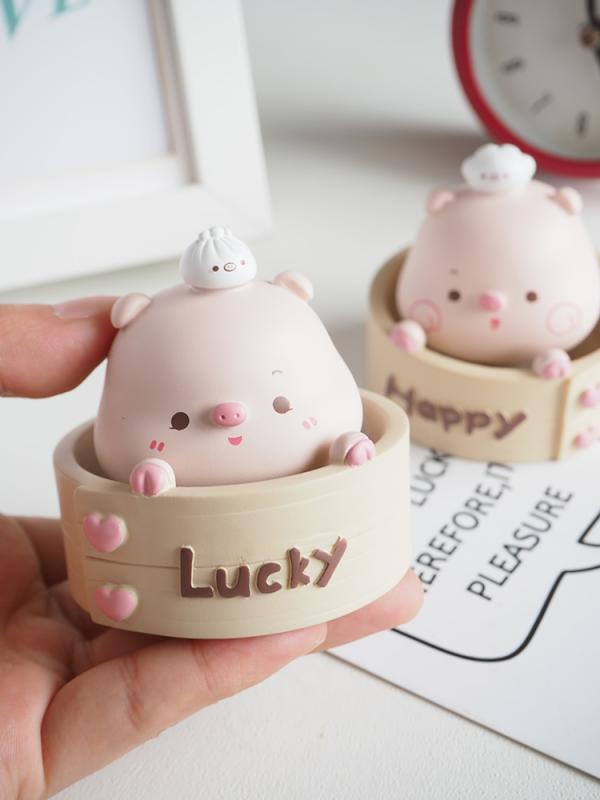 置物 オーナメント 室内 車内 装飾品 インテリア 小物 オフィス デスク 普段使い生活 かわいい レトロ さわやか モチーフ 癒し 動物 ストレス緩和 ブタ 蒸籠