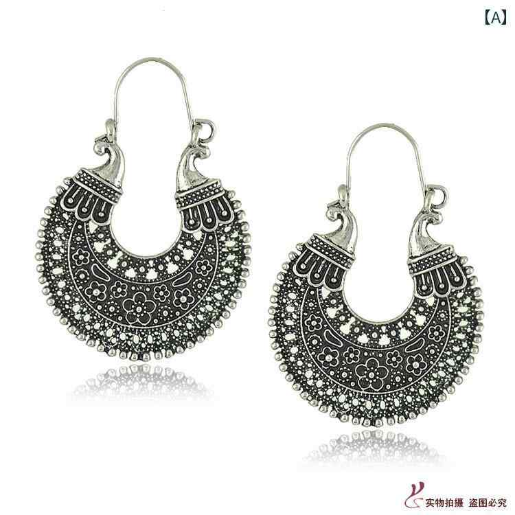 ピアス レディース おしゃれ エスニック アクセサリー アメリカ 個性 アンティークシルバー U字型 ファッション レトロ アクセサリー 合金 銀メッキ 金メッキ ジュエリー