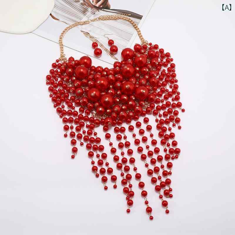 ネックレス レディース エスニック アメリカ ファッション カラフル タッセル フェイク パール ブライダルウェディング 写真撮影 アクセサリー イブニングドレス 混合素材