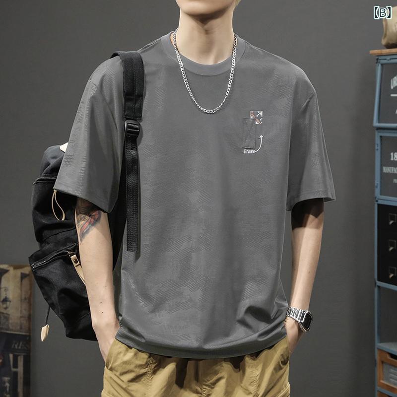 T-shirt medio mangas verano ligero mayor tamaño básico sencillo casual hogar top masculino moda día — vista 2