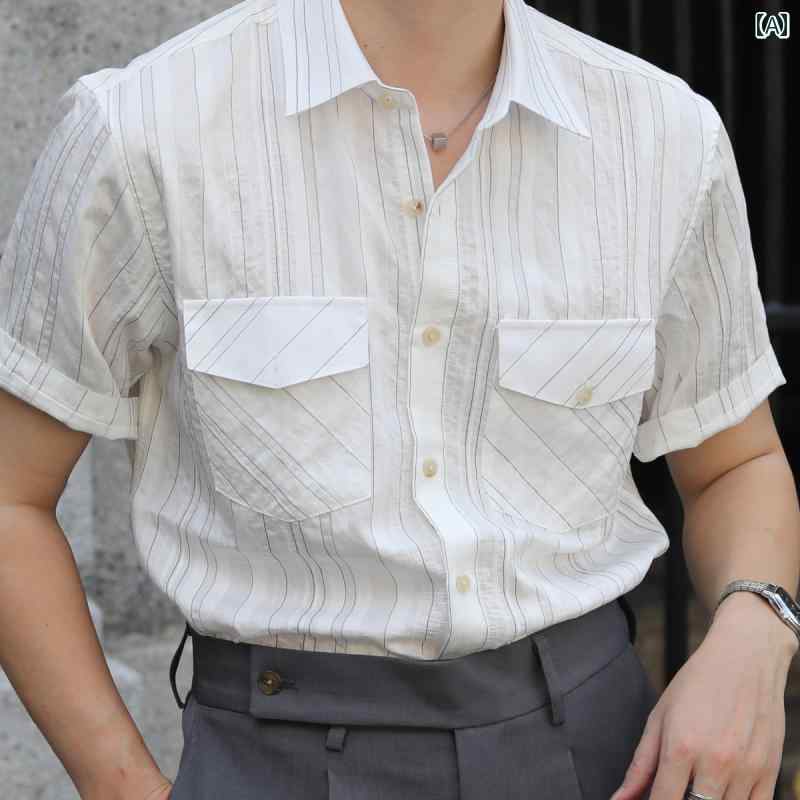 メンズ 半袖シャツ 韓国 おしゃれ アーバン シンプル 着やい スタイリッシュ 快適 ビジネス カジュアル ディナー 紳士服