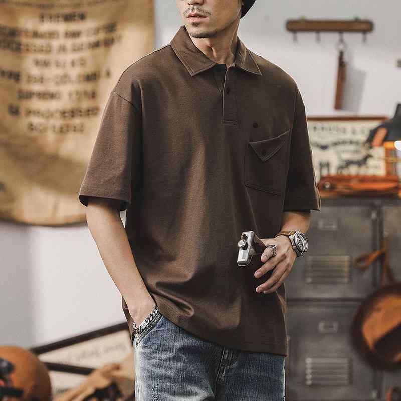 ポロシャツ アメリカン レトロ 半袖 メンズ 夏 カジュアル ヴィンテージ風 トップス シンプル Tシャツ ..