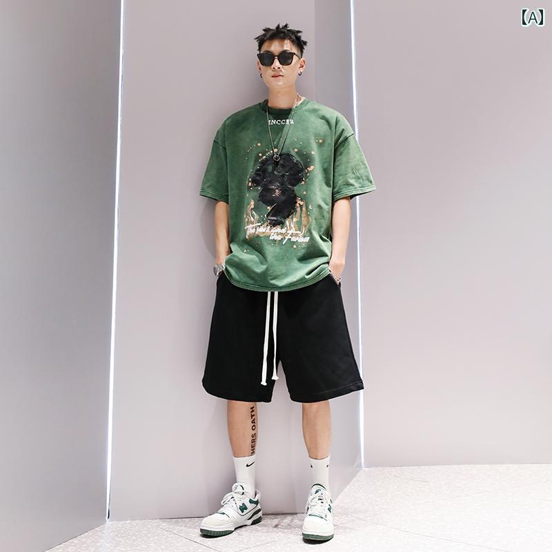 衬衫, T恤 - 半袖 Tシャツ メンズ 夏 トップス 韓国 カジュアル オーバーサイズ ゆったり ストリート おしゃれ かっこいい 着やい 動きやい 快適 イベント フェス レジャー アウトドア ダンス 衣装 パフォーマンス