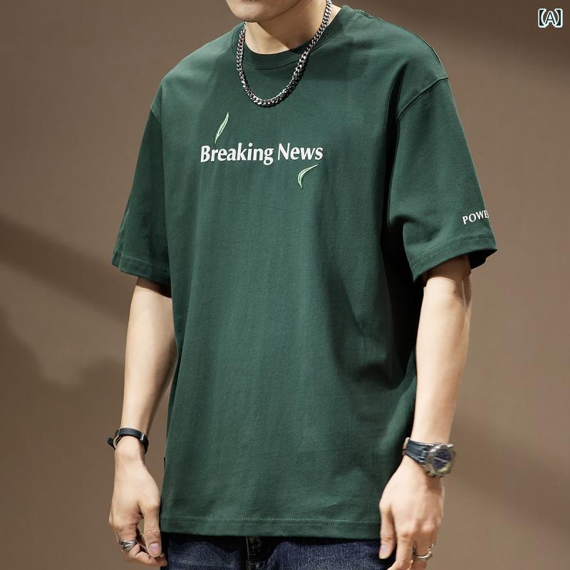 Tシャツ 半袖 夏 メンズ 紳士服 メンズ トップス おしゃれ レトロ ストリート カジュアル ラウンドネック プリント(4.0)