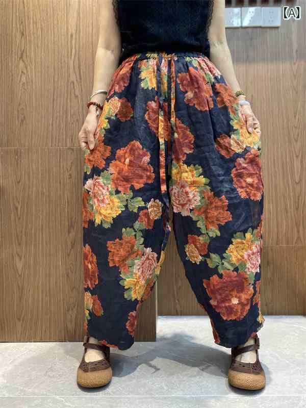 Capri Pants - ワイドパンツ エスニック レディース 婦人服 レディース ボトムス パンツ ズボン カジュアル レトロ チャイナ風 花柄 ゆったり