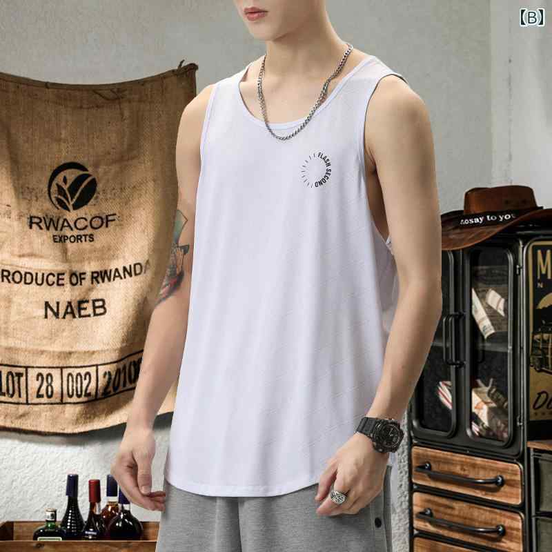 メンズ 夏 ひんやり 涼しい 快適 薄手 速乾 ベスト スポーツ フィットネスバスケットボール 屋外 ノースリーブ メンズ t シャツ ラウンドネック ゆったり