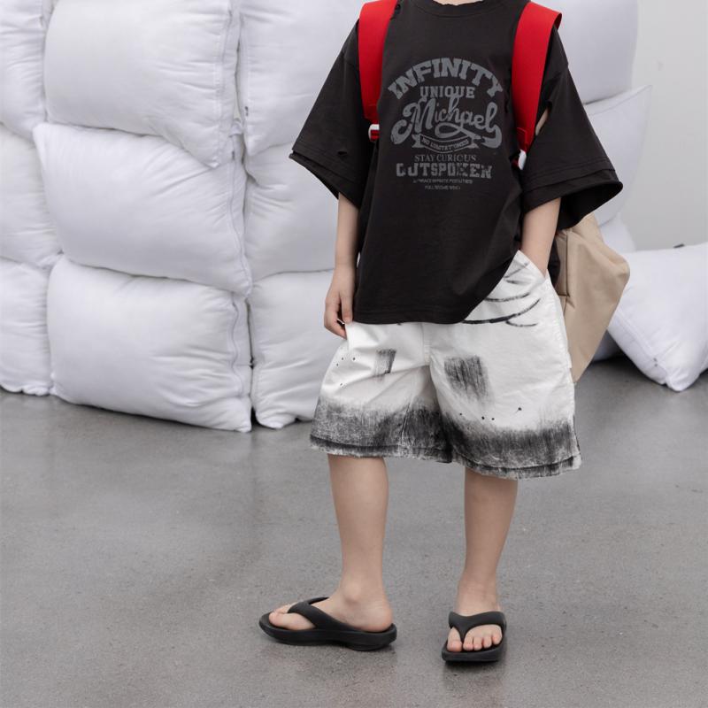 Learning Materials - 子供服 男の子 五分丈パンツ 綿 コットン 夏 カジュアル 男児 スタイリッシュ ストレートレッグ 夏 個性