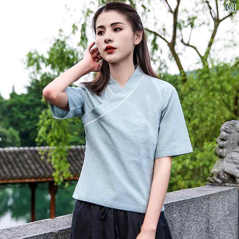 漢服 レディース レトロ トップス チャイナ風 ナチュラル 茶師服 瞑想服 漢 ティー コットン