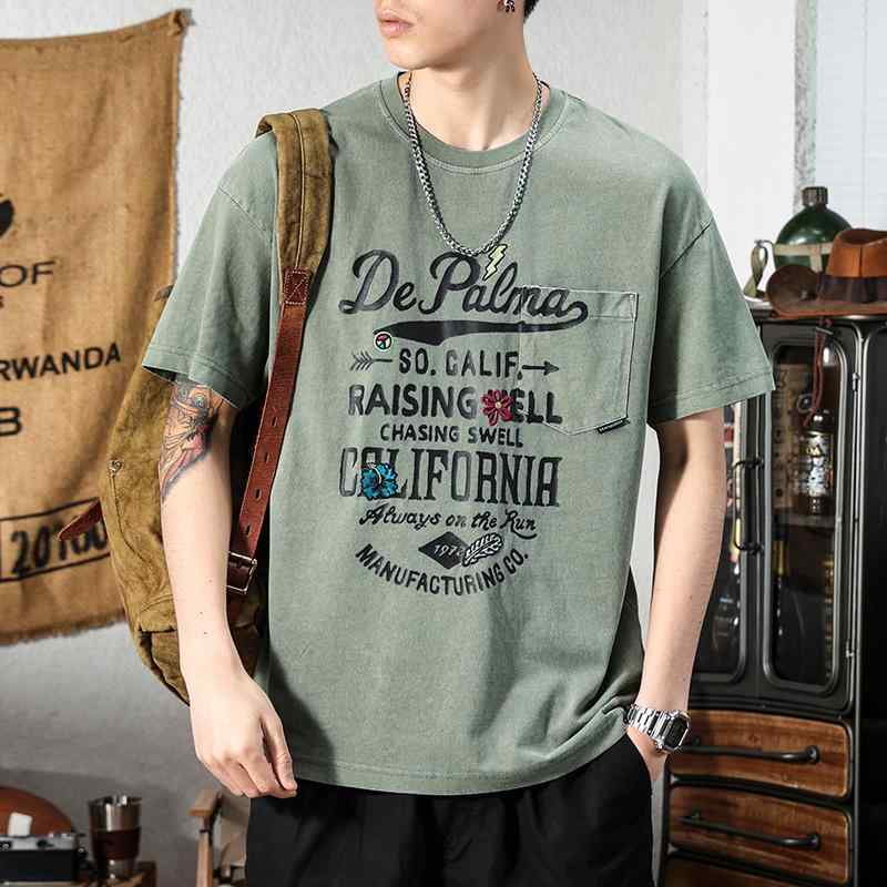 Rakuten - メンズ 夏 アメリカン レトロ 半袖 Tシャツ 大きめサイズ 綿 トップス ラウンドネック ゆったり ファッション