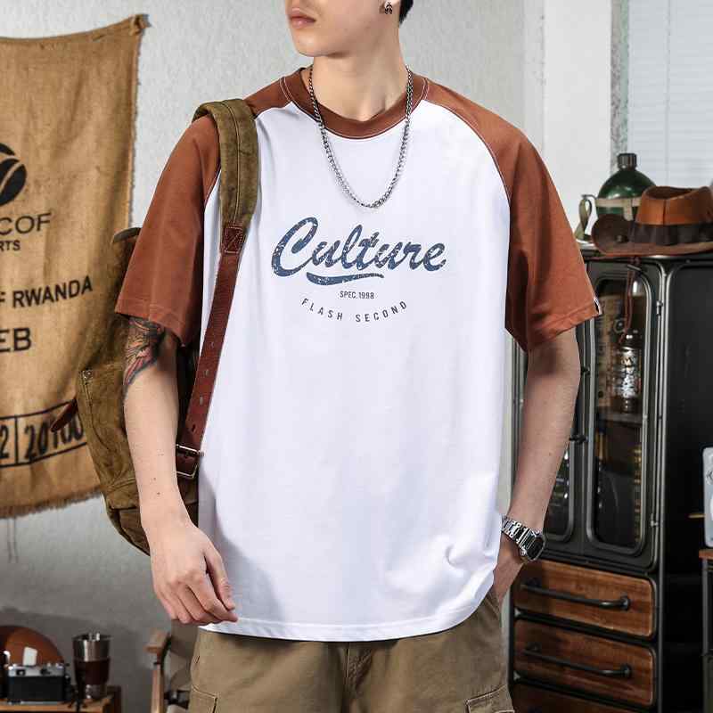 メンズ アメリカン 半袖 Tシャツ 夏 ゆったり 大きめサイズ 綿 カラー ラウンドネック ファッション