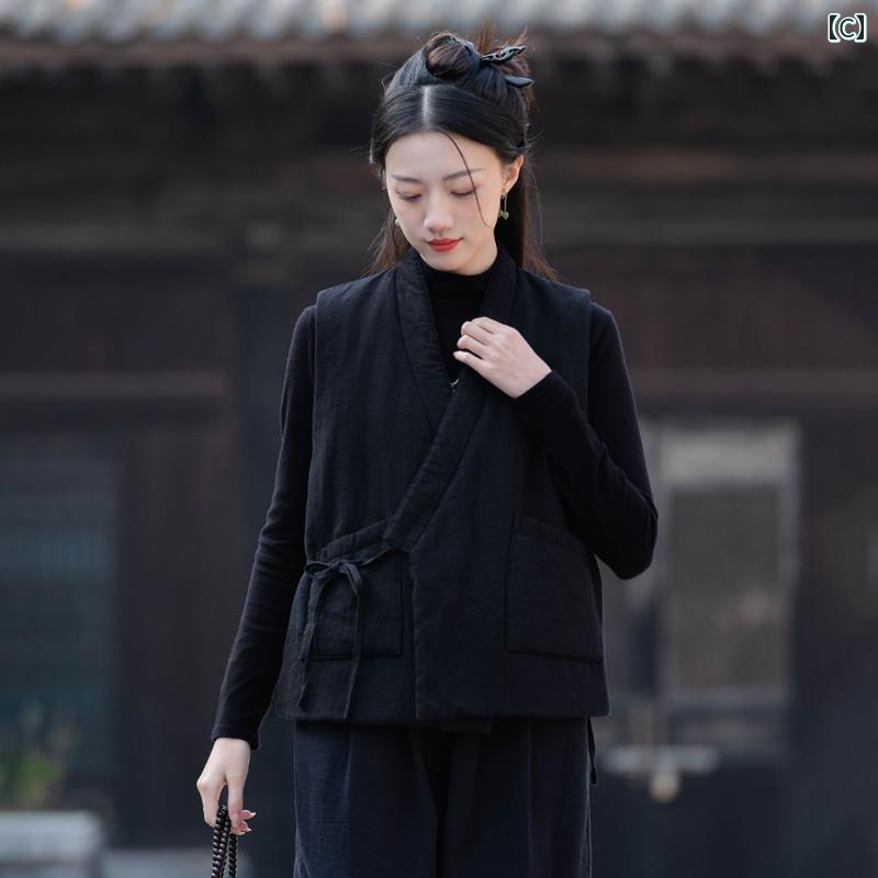 ベスト シンプル カジュアル レトロ エスニック ナチュラル ゆったり リラックスフィット レディース ファッション 3