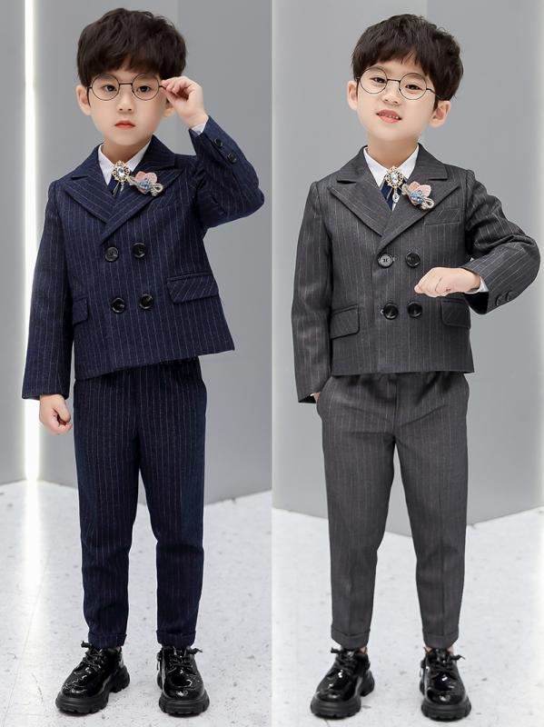 フォーマル スーツ キッズ 子供 発表会 結婚式 おしゃれ ファッション 男の子 ドレス フラワーガール ホスト パフォーマンス 秋 ボーイズ ポリエステル ストライプ ブリティッシュ
