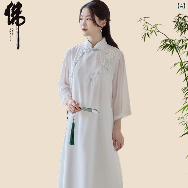 チャイナ風 仏教 瞑想服 レディース フェアリー 精神 瞑想 ダンス服 俗人の服 崇拝 仏 私服 アンティーク ドレス パンツ セット スタンドカラー