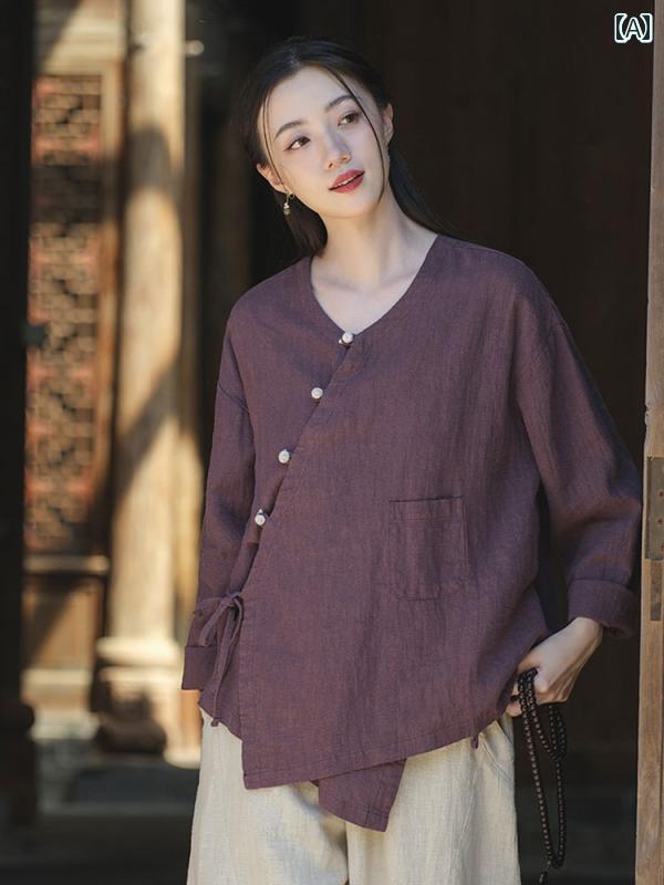 レディース レディース 婦人服 トップス シャツ パンツ ボトムス チャイナ風 レトロ 唐装 仏教 瞑想 セットアップ セットアップ 夏